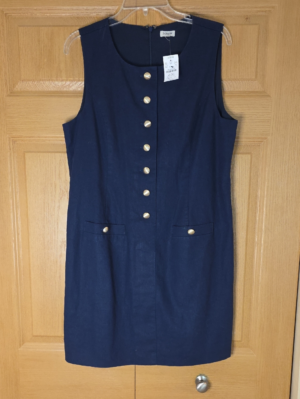 J. Crew Navy Sleeveless‎ Button-Front Shift Dress with Gold Buttons Sz 14